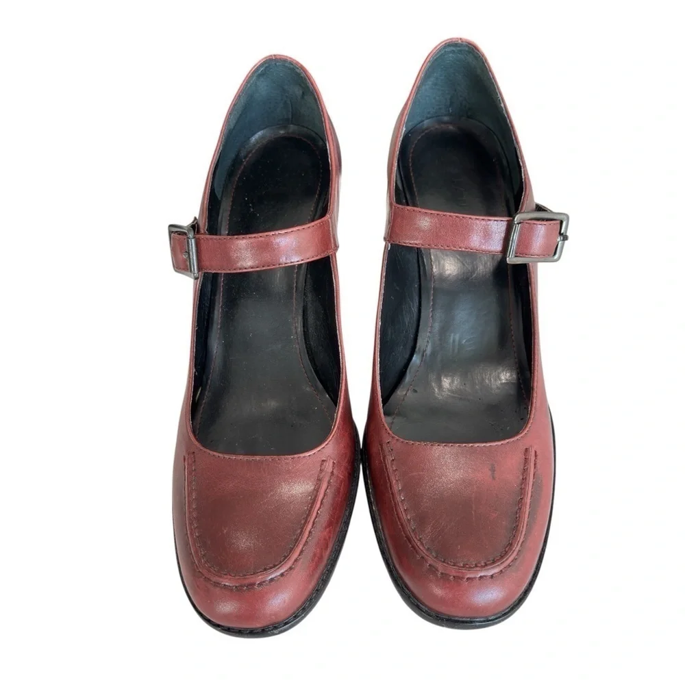GIANNI BINI Burgundy Wine Leather Mary Jane Heels Pumps Womens Shoe Size 7.5 M